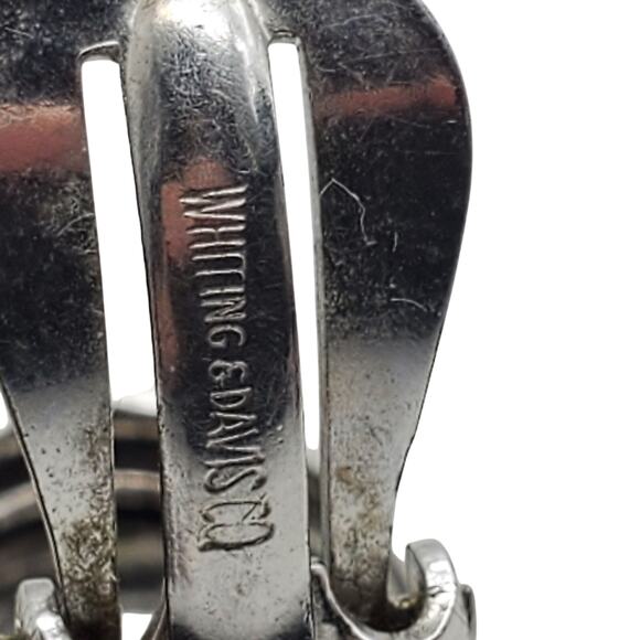 Whiting Davis Mother of Pearl Clip Earrings Silver Tone Oval Vintage Button MOP - Picture 7 of 10